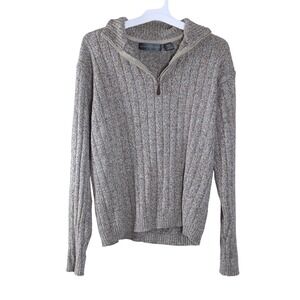 Oscar de la Renta Men XL 1/4 Zip Gray Knit Sweater Grandpa Pullover Ribbed Beige